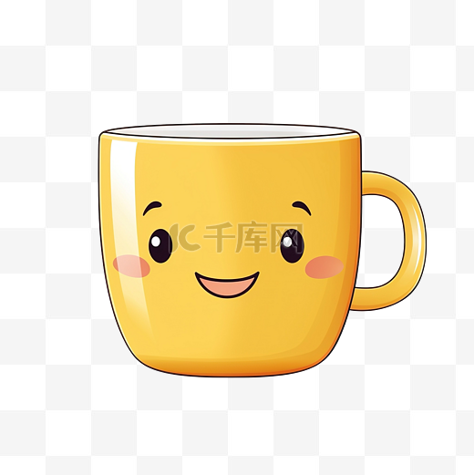 卡哇伊鲜艳多彩可爱人物杯子卡通笑脸黄色马克杯png陶瓷杯图片