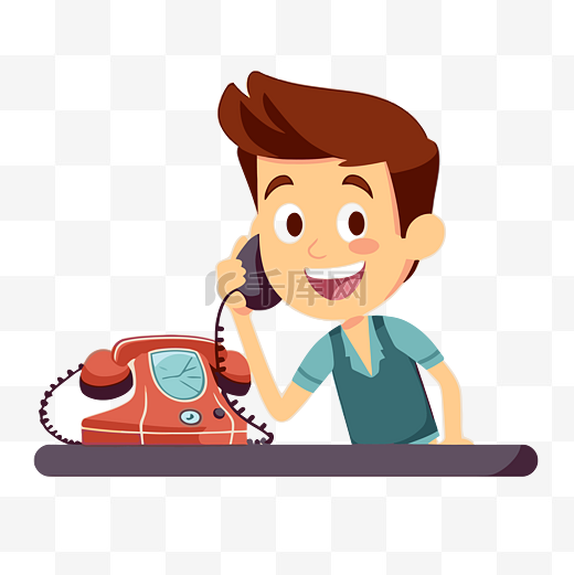 联系剪贴画卡通可爱的顾客用老式电话打电话给自己 向量图片