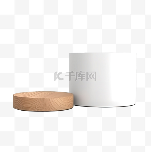 白色和木质逼真 3D 圆柱基座讲台，用于展台展示产品展示图片