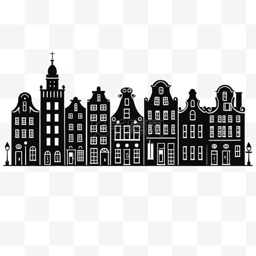 阿姆斯特丹一排房屋的轮廓，用于圣诞装饰的欧洲老建筑荷兰住宅图片