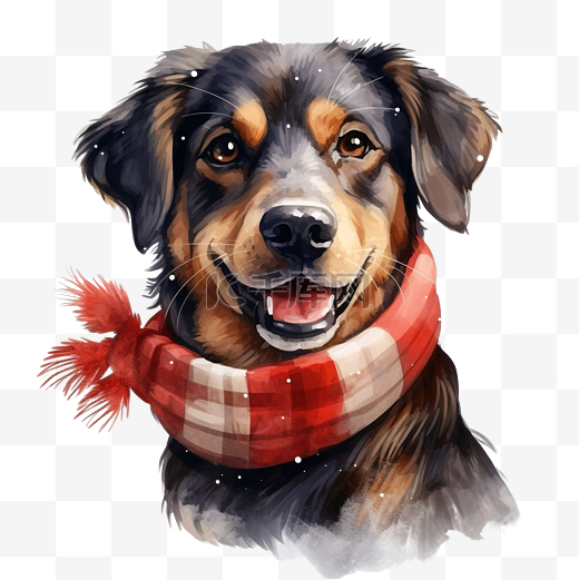 圣诞快乐卡，上面有可爱的狗，吐着舌头，戴着围巾图片