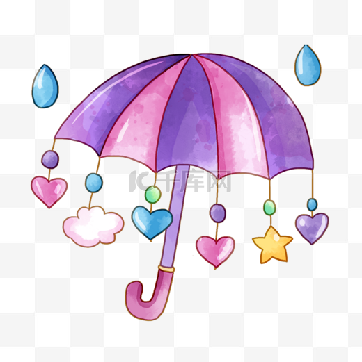 水彩可爱的紫色雨伞图片