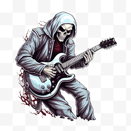 吉他手摇滚金属乐队穿着骷髅套装在万圣节音乐会概念插图上图片