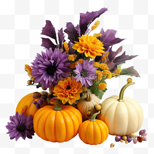 南瓜作文感恩节快乐时尚南瓜紫色和黄色的花朵图片