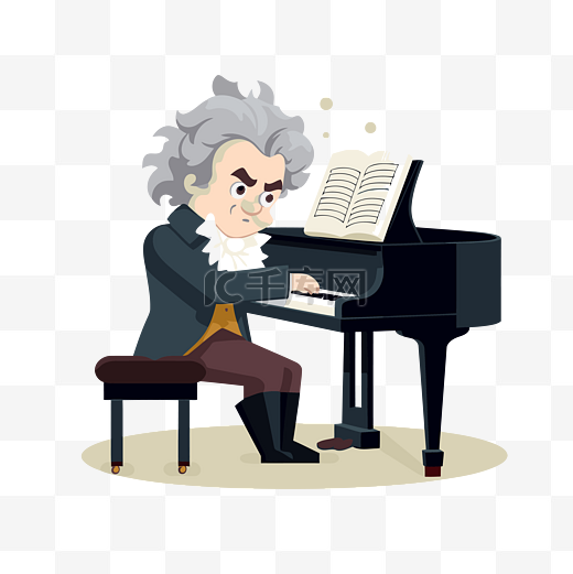 贝多芬剪贴画 贝多芬人物在钢琴插图卡通 向量图片