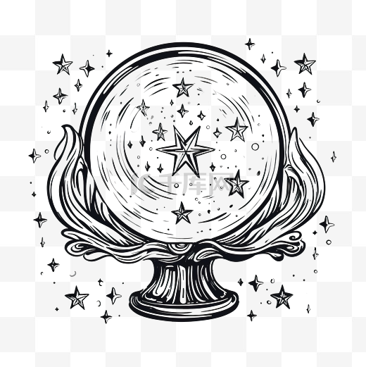 手绘神秘水晶球与星星魔法球魔法收藏符号护身符图片