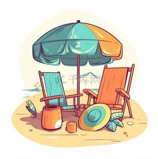 沙滩椅卡通插画图片