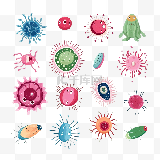 扁平病毒病菌和细菌微生物类型和超级错误图解图片