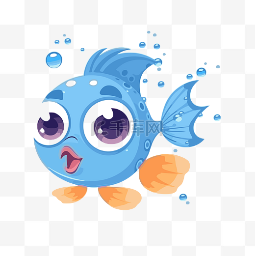 跳跃的鱼剪贴画小鱼抱着泡泡动画卡通 向量图片