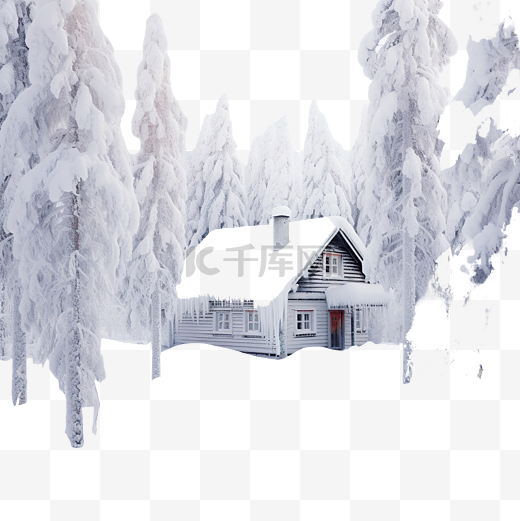 芬兰圣诞节雪冬森林里的房子图片