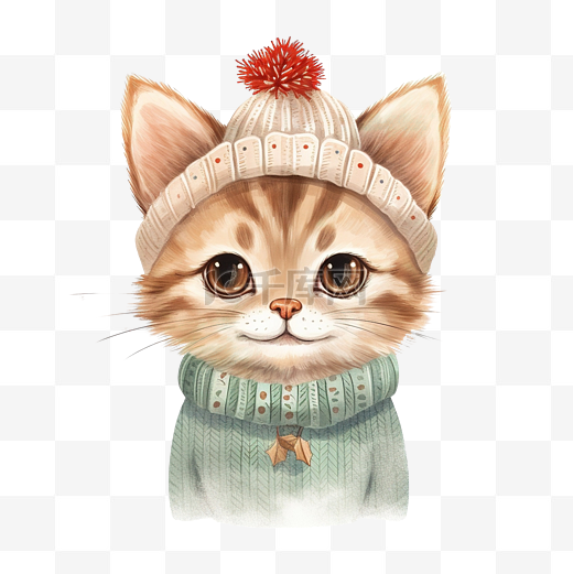 可爱的小猫穿着圣诞毛衣和鹿头带插画合集图片