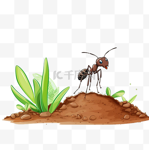 蚂蚁卡通铅笔画风格花园里的动植物铅笔画图片