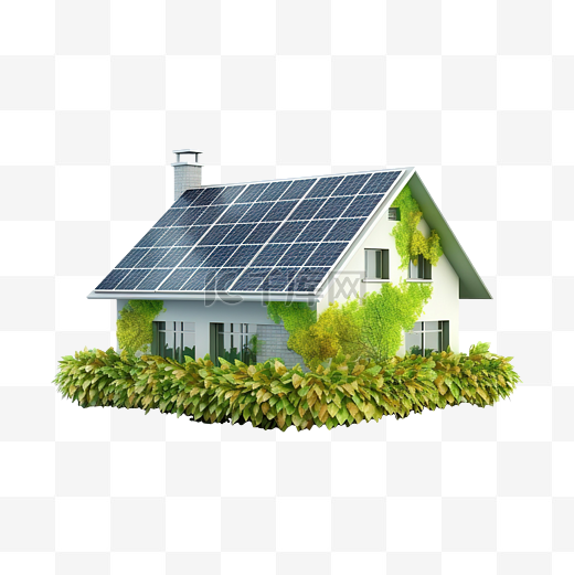 绿色生态友好房屋概念与太阳能电池板人工智能生成图片