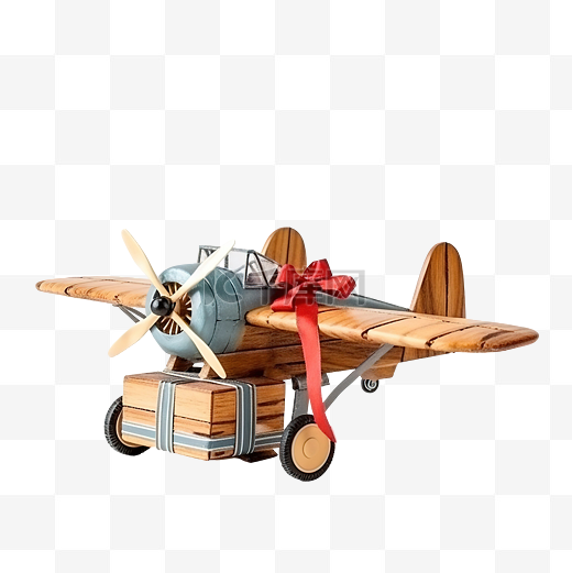 圣诞作文，配有一架木制老式飞机，上面载着圣诞礼物图片