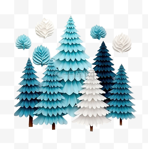 带有蓝色和白色纸杉树的圣诞组合物图片