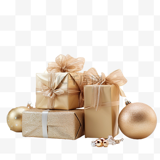 白桌上隔离的礼品盒和圣诞配件图片