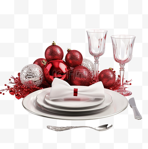 圣诞餐桌布置与白色餐具图片