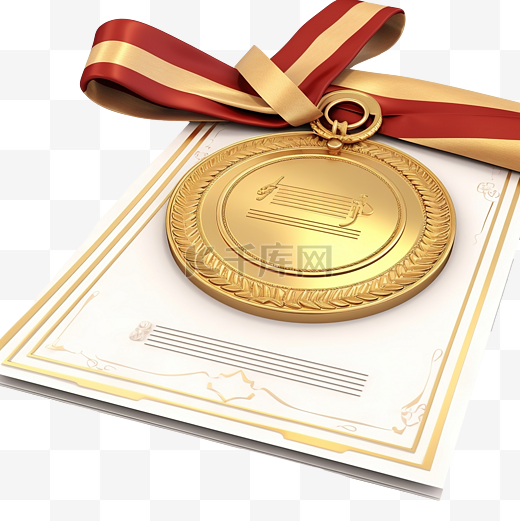 3d 渲染证书或文凭印有奖牌 3d 渲染证书与奖牌 3d 渲染文凭插图图片