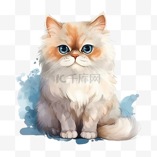 可爱宠物的卡通人物是一只可爱的波斯猫，在水彩风格的插图中抬头图片