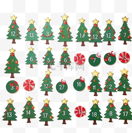 数数有多少棵圣诞枞树和圣诞花环 儿童数学游戏图片