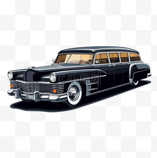 豪华轿车剪贴画经典黑色凯迪拉克马车在白色背景卡通 向量图片