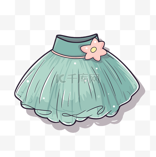 可爱的绿色芭蕾舞短裙与粉红色的花朵剪贴画 向量图片