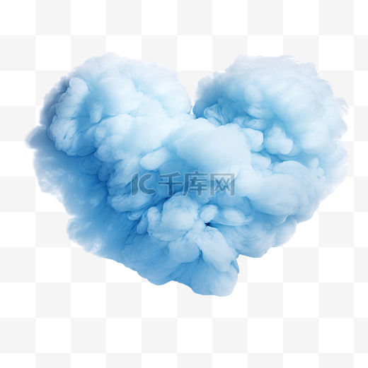 蓝云之心 情人节的云 蓬松的云 孤立 柔软蓬松的心形 烟雾是蓝色的图片
