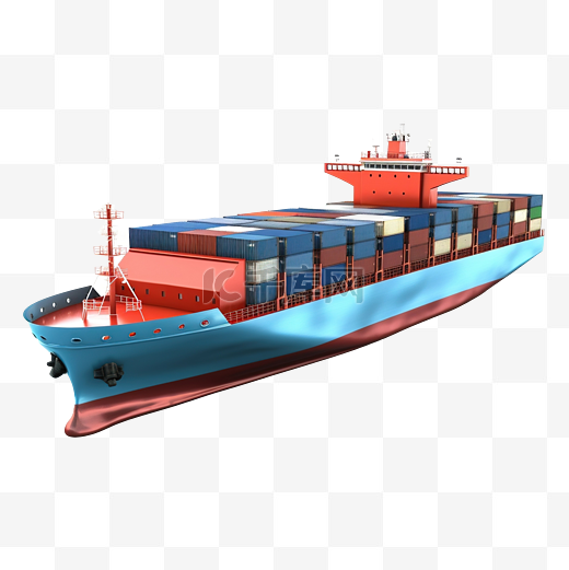 远洋运输中装有集装箱的货船隔离运输货运海运或海运概念 3d 插图或 3d 渲染图片