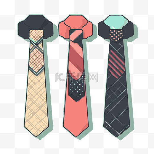 背景上有不同设计的三条领带 向量图片