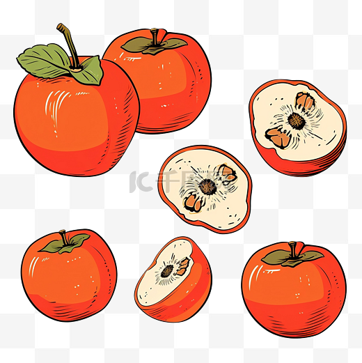 柿子果实的插图与水果轮廓插图涂鸦图片
