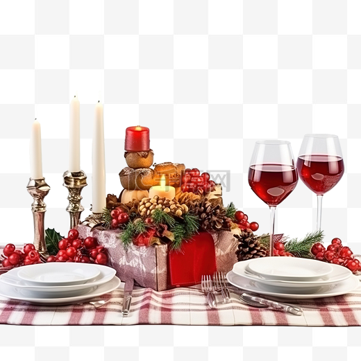 桌子上摆满了食物并装饰成圣诞节的样子图片