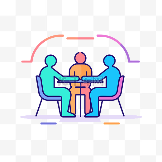会议矢量图标团队建设与人们在桌会议商务会议沟通平面图标图片