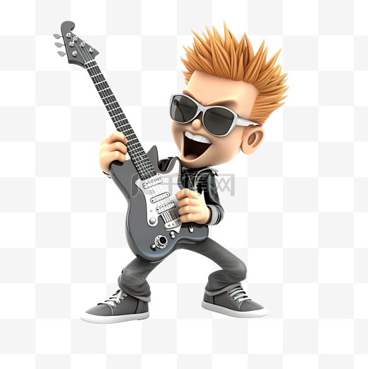 摇滚明星在音乐会上弹吉他 3D 人物插画图片