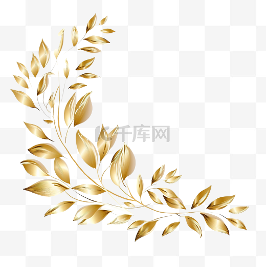 白色背景上的金色叶子装饰元素用于邀请贺卡模板背景婚礼卡图片
