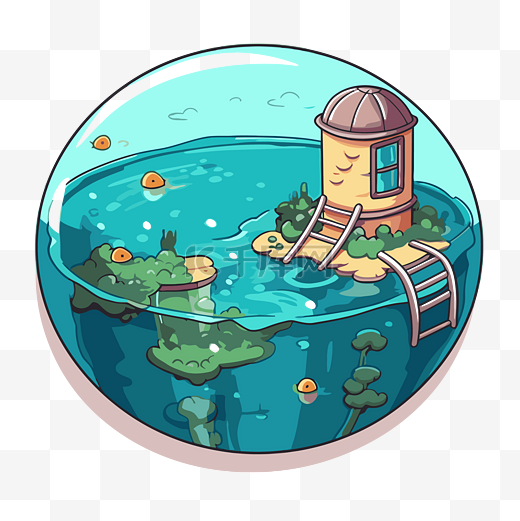 水晶球剪贴画中的水下小房子 向量图片