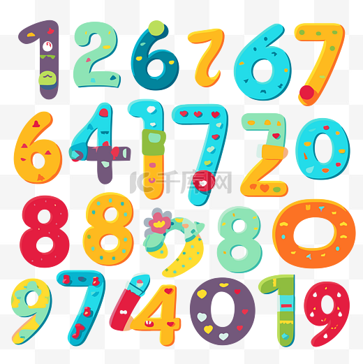 可爱的数字剪贴画不同的彩色数字，看起来像一套玩具卡通 向量图片