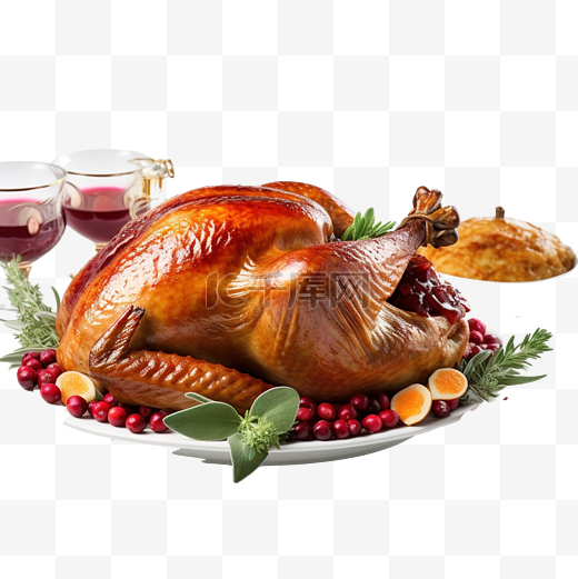 感恩节餐桌，配烤火鸡蔓越莓酱和山药图片