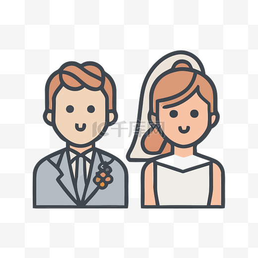 线性风格平面设计中婚礼主题的人物图标 向量图片