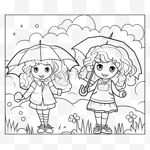 女孩和雨伞着色书或页面教育的孩子图片
