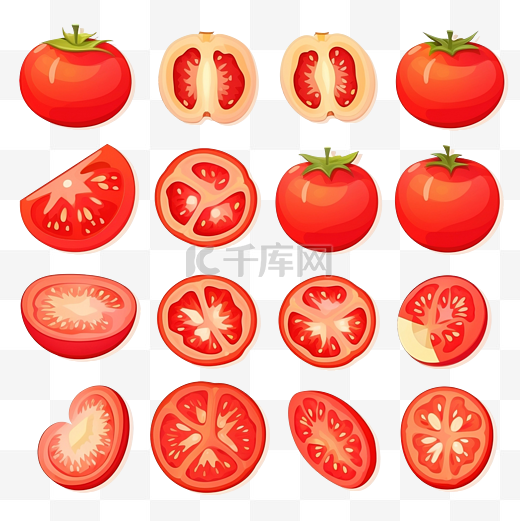 切片番茄新鲜水果和蔬菜分离元素的收集图片