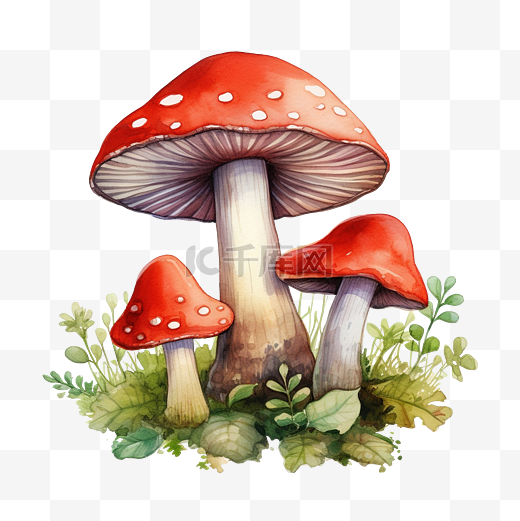 水彩风格可爱的红蘑菇毒药图片