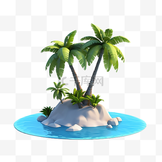 3ds 海洋中孤岛上的低多边形棕榈树图片