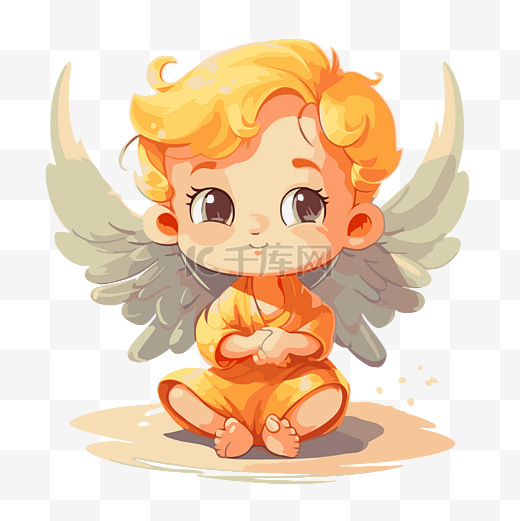 恩格尔剪贴画可爱的小天使，带翅膀和黄色衣服卡通 向量图片