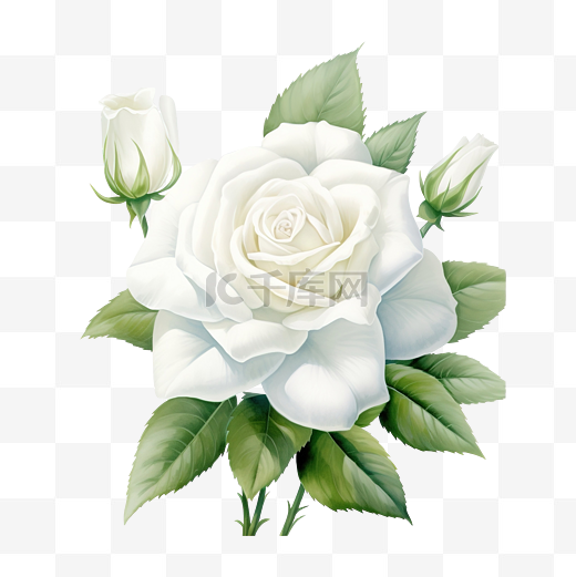 白玫瑰花与叶子绘画图片