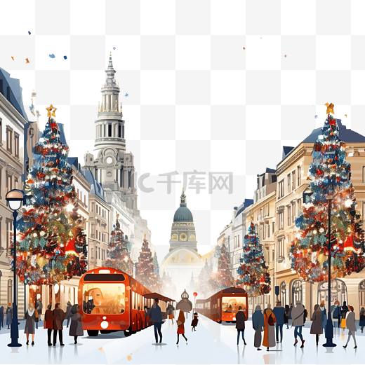 匈牙利布达佩斯发光的圣诞树和瓦茨街上的游客图片