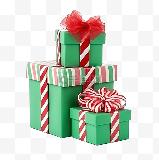 装有圣诞礼物的盒子和绿色糖果手杖的袜子图片