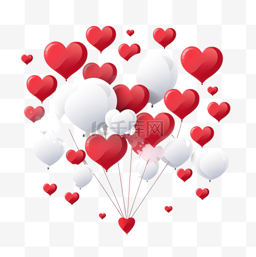 平面式红白心形气球云情人节快乐概念图片