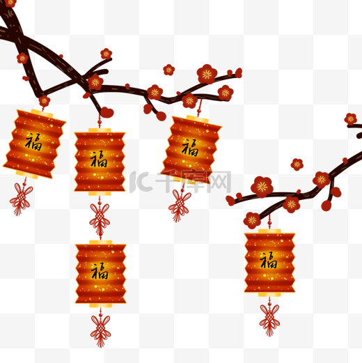 春节中国新年兔年梅花大红灯笼中国结装饰图片