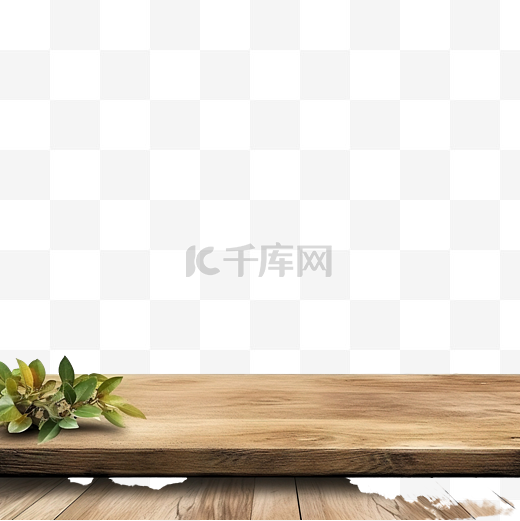 旧木桌木板，具有树背景概念 3D 渲染，用于展示食品等图片