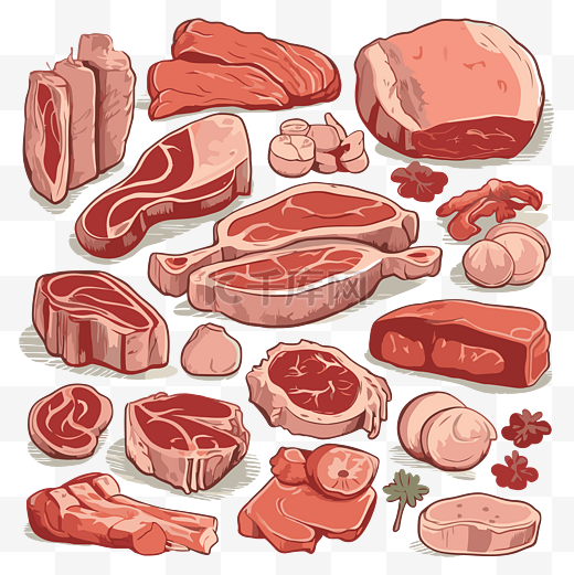 肉类剪贴画 手绘一套肉卡通 向量图片